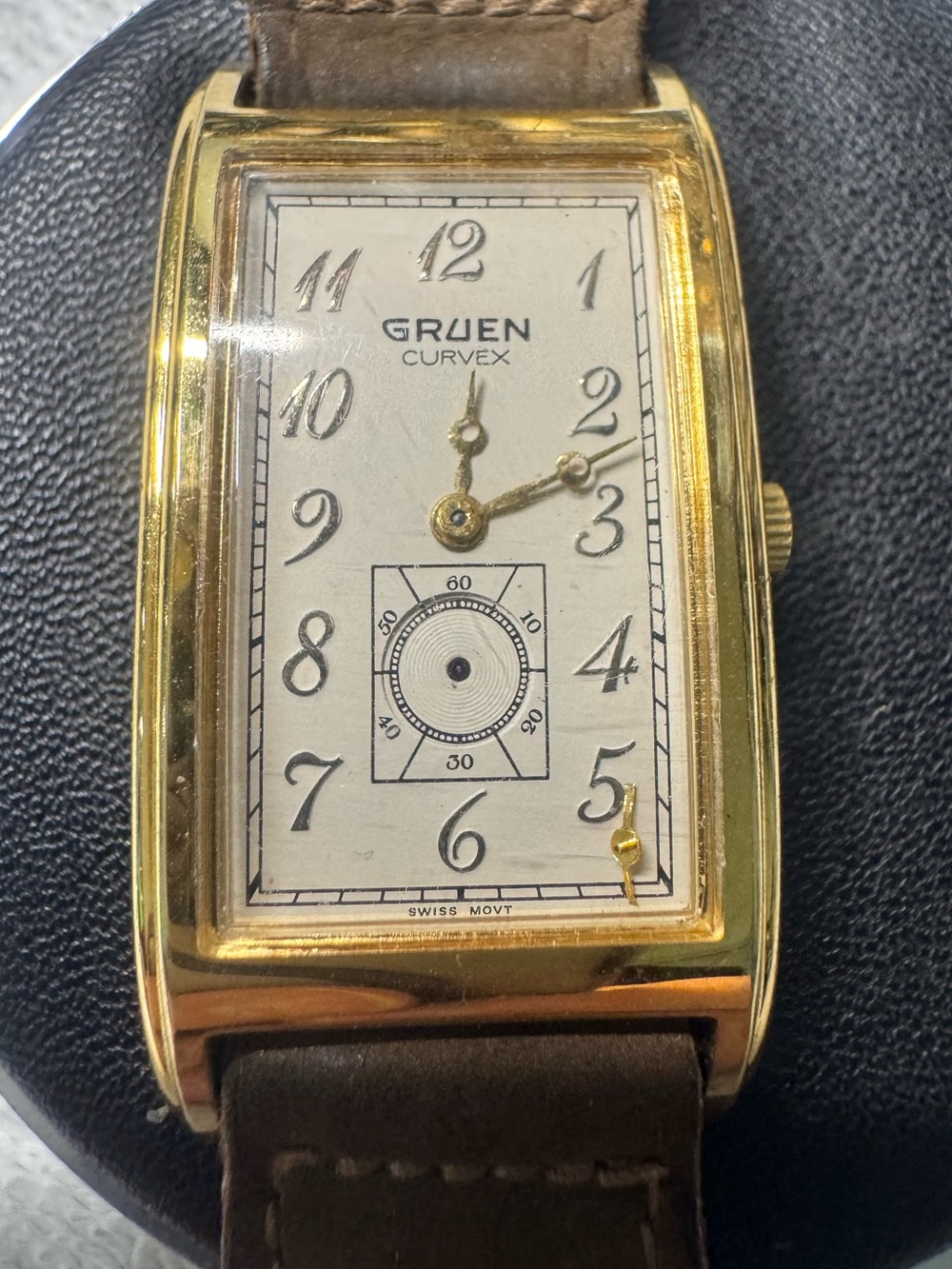 Gruen Curvex Gold-Tone Men's Watch with Brown Leather Strap